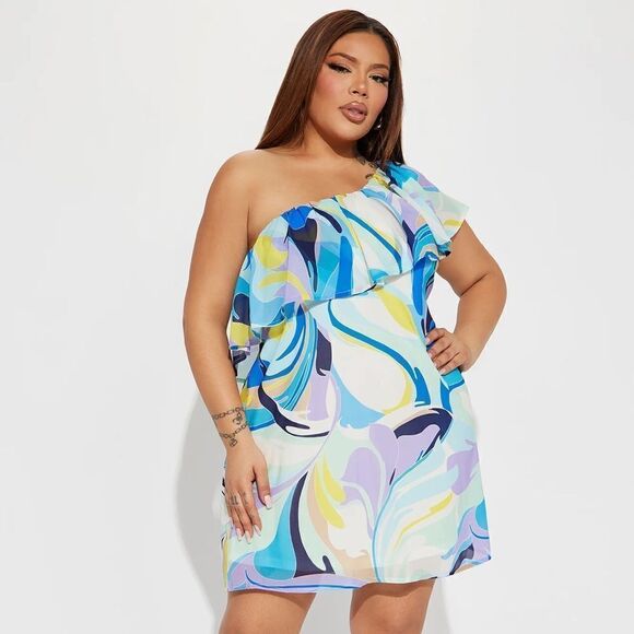 NWT Fashion Nova Ruffle Off Shoulder Mini Dress - Size 1X - Picture 2 of 5